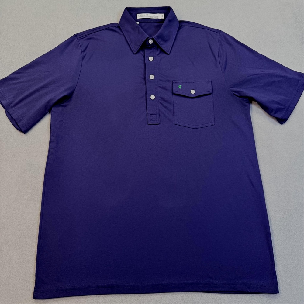 Criquet Polo Shirt Mens Medium Blue Solid Golf Pocket Stretch Performance